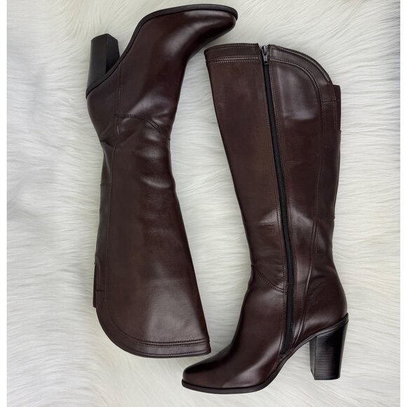 Women's Audrey Brooke Dallas Leather Knee High Boots Sz 7.5M Brown - Picture 1 of 13